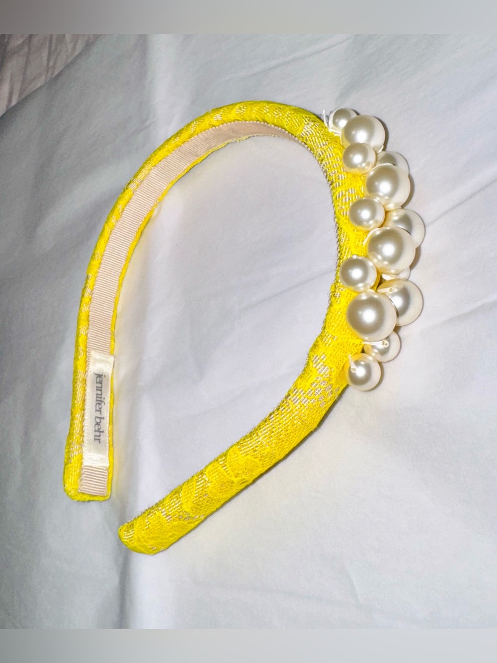 Jennifer Behr AUTHENTIC Lemon Yellow Lace Pearl Cluster Embellished Headband - Picture 3 of 16